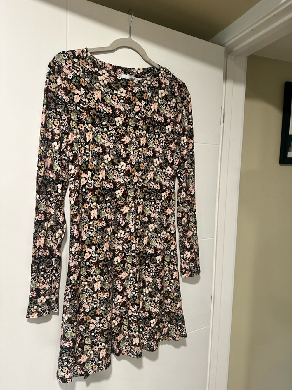 Primark Black Floral Long-Sleeve A-Line Dress